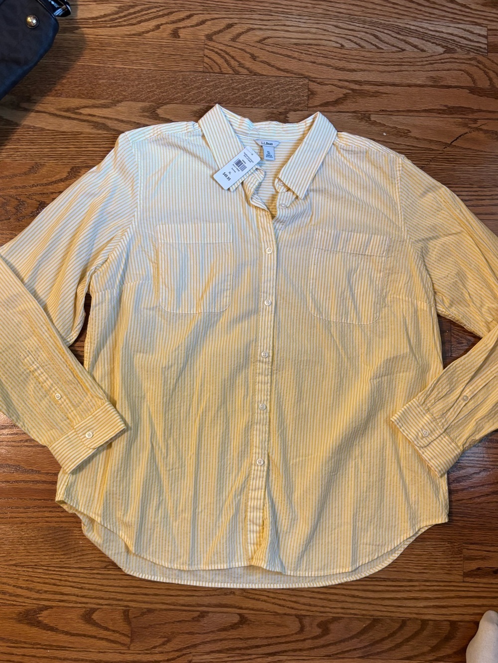 L.L.Bean Shirt Women's XL Yellow White Stripe 100% Cotton Button Down NWT